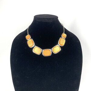 NY Riviere Style Faceted Faux Gem Necklace Orange/Silver 7" Drop